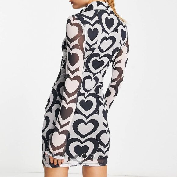 NWT ASOS | Violet Romance | Collared Mesh Mini Dress in Heart Print - Picture 2 of 8